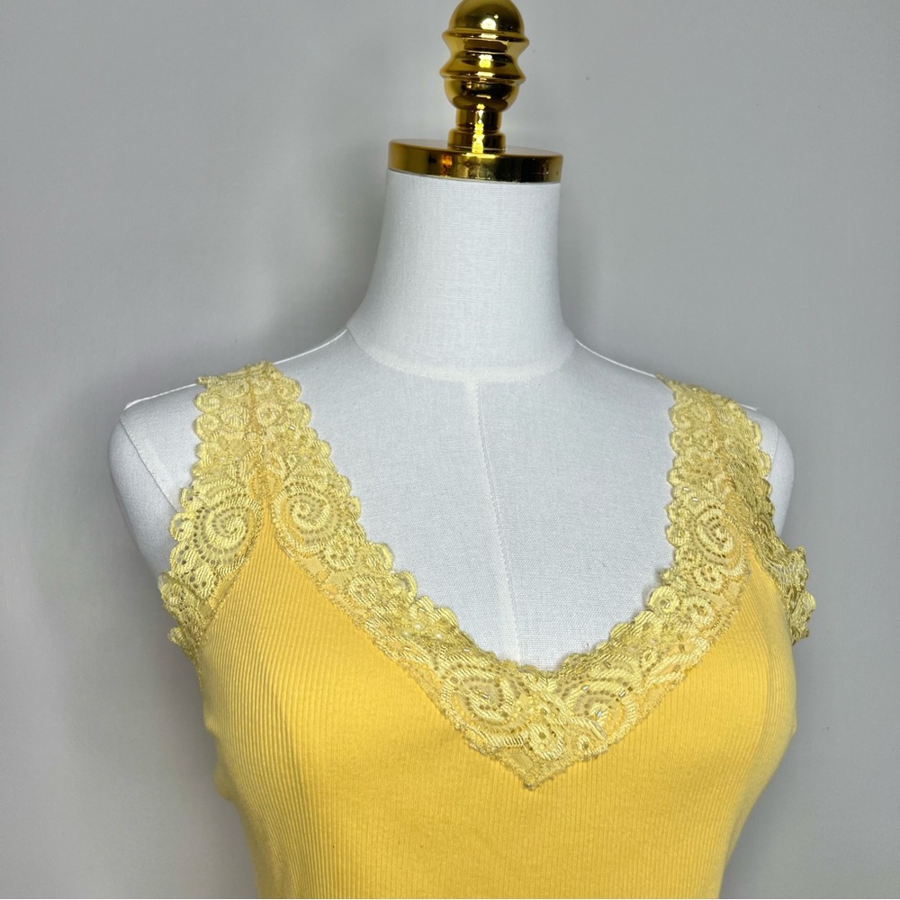 August Silk Yellow Camisole with Lace Trim Y2K feminine layering top - Picture 2 of 8